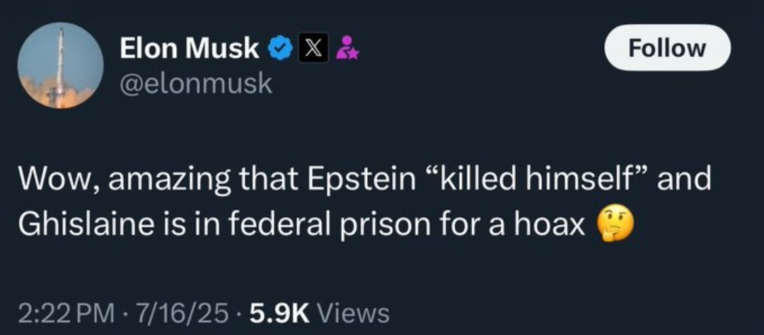 AJGardineresq's tweet image. Seriously, Elon? You talk smack about Epstein's "suicide", oblivious to what's coming down the pike for you? Why? Because you're "rich and untouchable"?
Ever hear of a guy called Mikhail Khodorkovsky?
&lt; tinyurl.com/RuinedByPutin &gt;
You should flee. No, really.