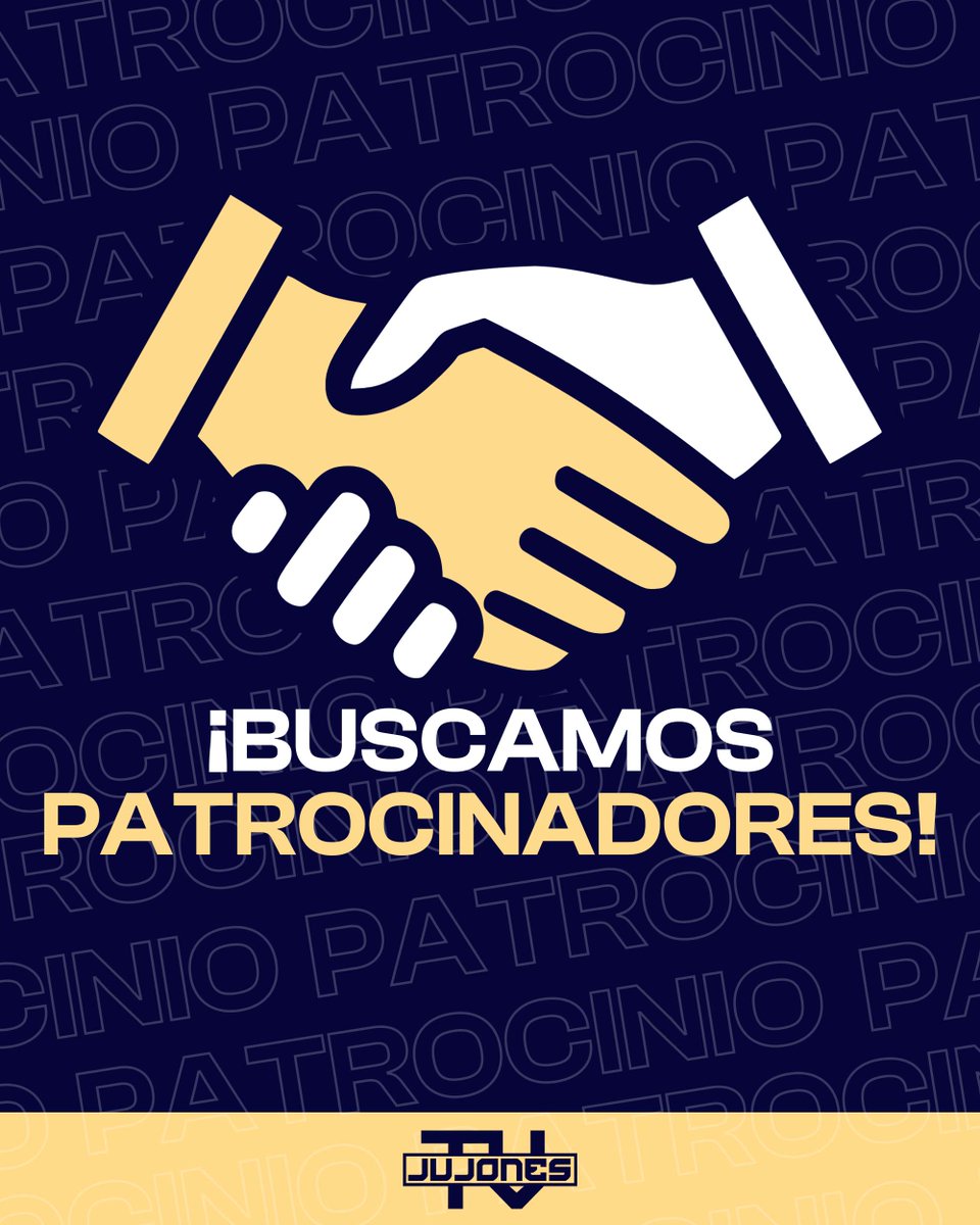 JUJONES TV (@jujonestv) on Twitter photo ¡BUSCAMOS PATROCINADORES! 🤝✍️
¿Te gustaría que tu empresa apareciese en los directos y retransmisiones de JUJONES TV? ⚽️📹
Para los interesados, nos podéis contactar por:
-MD en Redes Sociales 📱
- jujonestv@gmail.com ✉️ ¡BUSCAMOS PATROCINADORES! 🤝✍️
¿Te gustaría que tu empresa apareciese en los directos y retransmisiones de JUJONES TV? ⚽️📹
Para los interesados, nos podéis contactar por:
-MD en Redes Sociales 📱
- jujonestv@gmail.com ✉️