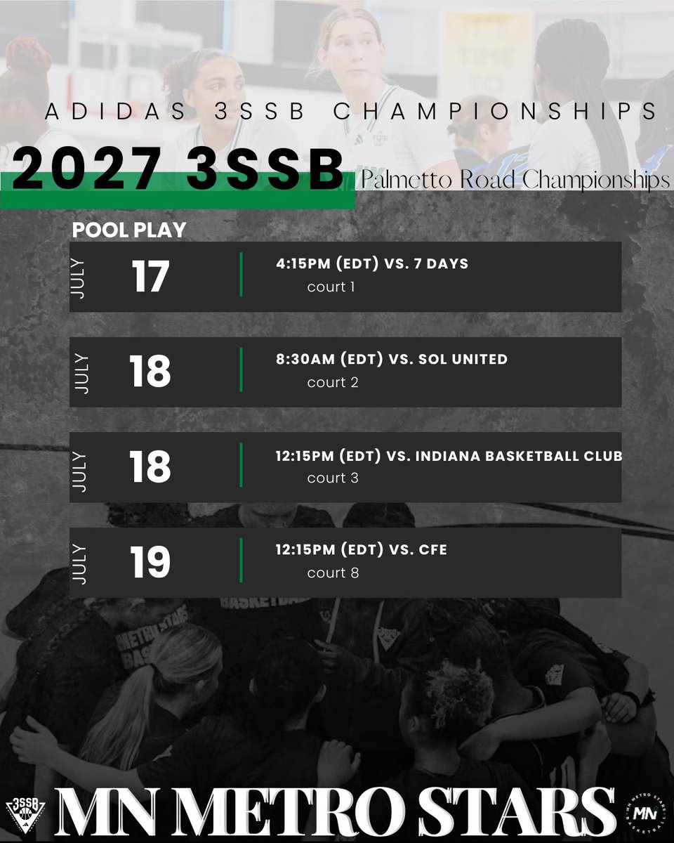 16U ✈️ 3SSB Championships
📍 Rock Hill, SC
#metrostarsfamily x #3SSBGirls

<a href="/MNMetroStars27/">MNMetroStars 2027 3SSB</a> x <a href="/3SSBGCircuit/">3Stripes Select Basketball Girls Circuit</a>