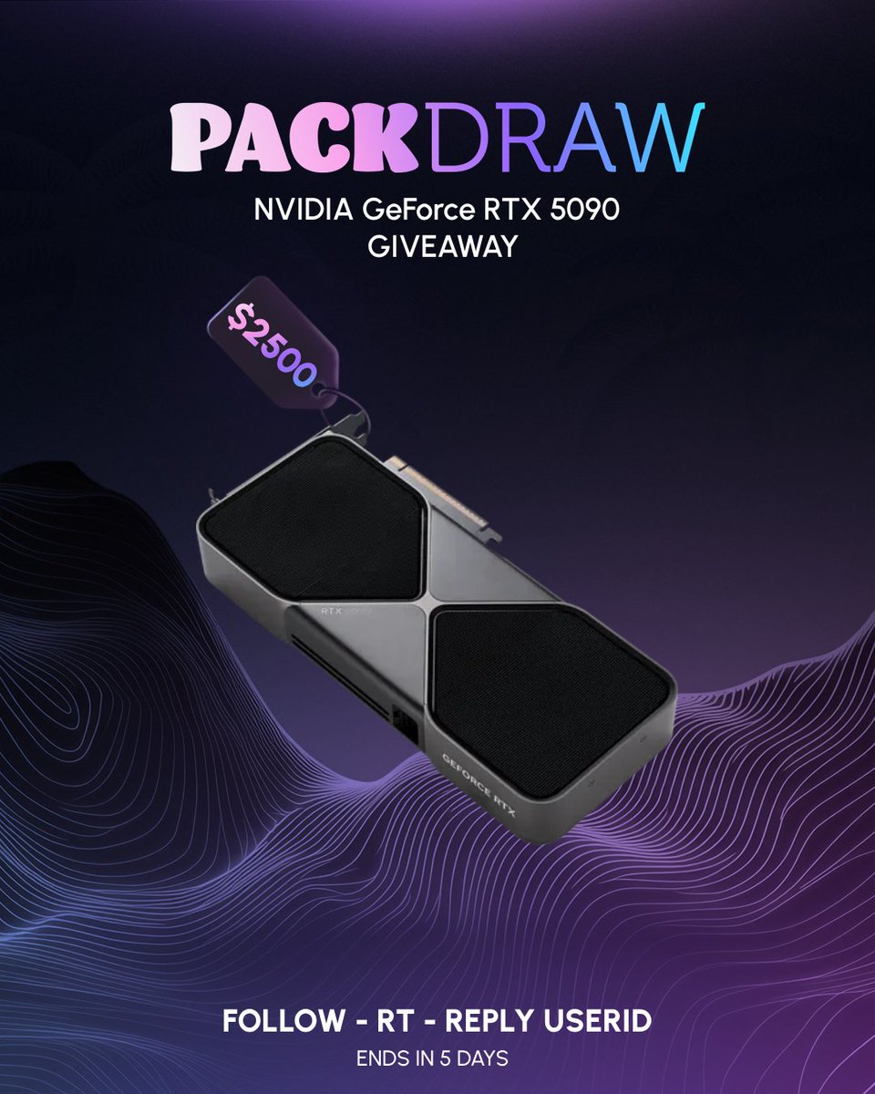 PackDraw's tweet image. 🔥NVIDIA GeForce RTX 5090 FE Giveaway

To Enter:
- Follow
- RT
- Reply userID

Ends in 5 days ⏰