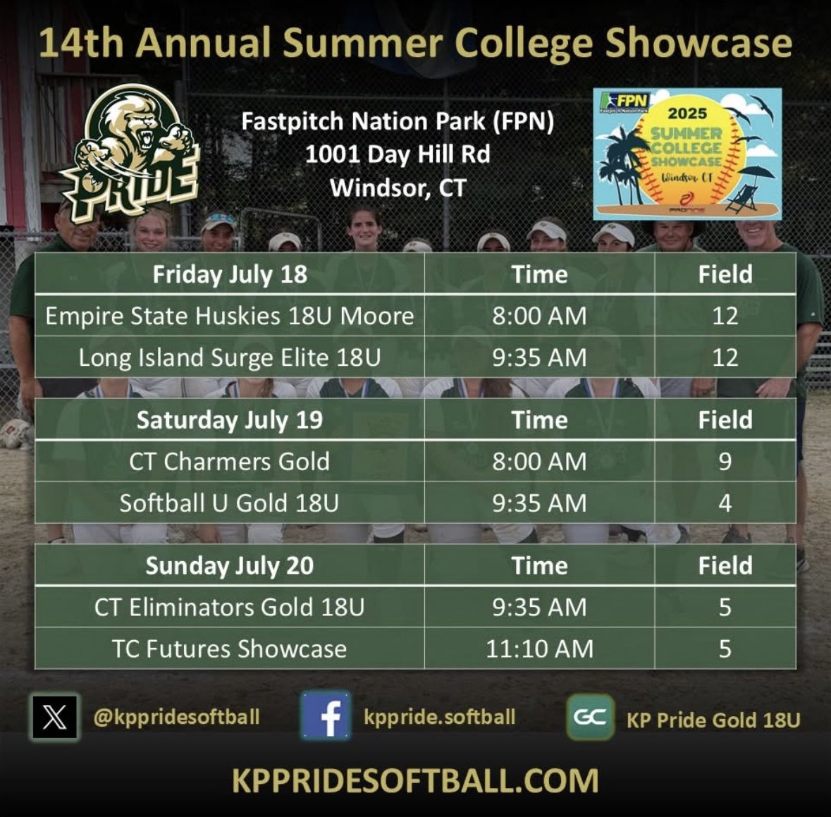 Gabbie Petrillo 2028 (@gabbie_petrillo) on Twitter photo Ready to go to CT this weekend to play at Fast Pitch Nation in the Annual Summer College Showcase! Here is our schedule. Come check us out! ⬇️⬇️ <a href="/KPPrideSoftball/">KP Pride Softball</a> <a href="/BillPereira11/">Bill Pereira</a> <a href="/d1fastpitch1/">D1 Fastpitch</a> <a href="/LegacyLegendsS1/">Legacy & Legends Softball</a> <a href="/IHartFastpitch/">I❤️Fastpitch</a> <a href="/ExtraInningSB/">EXTRA INNING SOFTBALL</a> <a href="/CoastRecruits/">Coast 2 Coast Recruits</a> <a href="/ImpactRetweets/">Impact Promotions</a> Ready to go to CT this weekend to play at Fast Pitch Nation in the Annual Summer College Showcase! Here is our schedule. Come check us out! ⬇️⬇️ <a href="/KPPrideSoftball/">KP Pride Softball</a> <a href="/BillPereira11/">Bill Pereira</a> <a href="/d1fastpitch1/">D1 Fastpitch</a> <a href="/LegacyLegendsS1/">Legacy & Legends Softball</a> <a href="/IHartFastpitch/">I❤️Fastpitch</a> <a href="/ExtraInningSB/">EXTRA INNING SOFTBALL</a> <a href="/CoastRecruits/">Coast 2 Coast Recruits</a> <a href="/ImpactRetweets/">Impact Promotions</a>