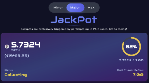 ATTN: Web3 gamers/gamblers.  This Jackpot is capped at 7 ETH, meaning, it must trigger before it reaches 7 ETH (Poly WETH).

Come play DNA now @DNARacing2023 for your shot at 20 grand.  All you have to do is enter a paid race for a chance to win it.

If you were a pro slot