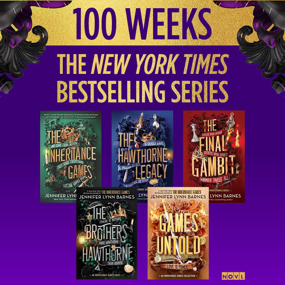 theNOVL's tweet image. 100 WEEKS
Absolutely HUGE congratulations to The Inheritance Games and Jennifer Lynn Barnes! And MAJOR thanks to every single fan who has championed this series!
thenovl.com/theinheritance…