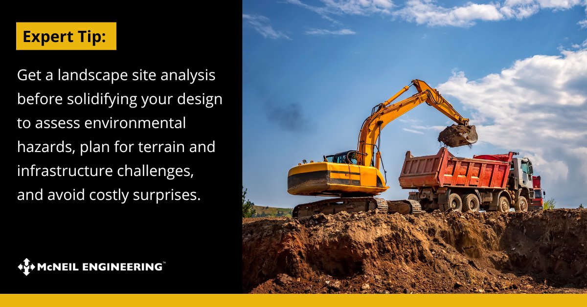 mcneileng's tweet image. Identify site risks early with a analysis report to avoid project delays or costly surprises.  #LandscapeArchitecture #SiteAnalysis