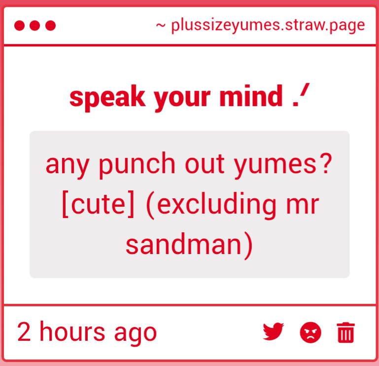 plussizeyumes's tweet photo. ;; yumesearch .ᐟ.ᐟ

any Punch Out yumes, excluding Mr. Sandman ? https://t.co/bvCQPpO4c1