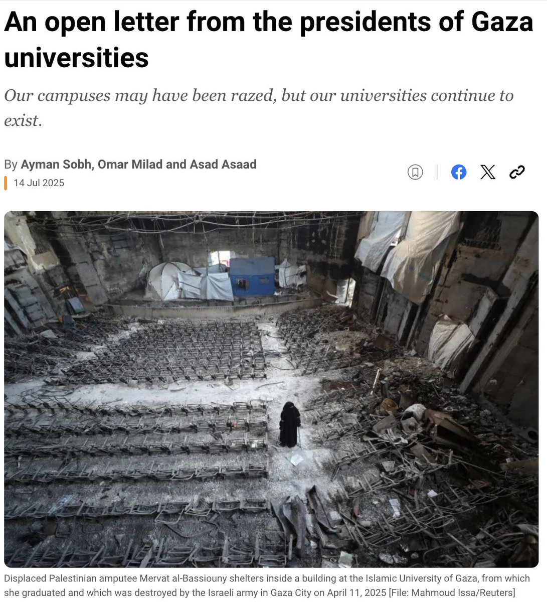simongandrew's tweet image. From university presidents in Gaza: &quot;Constant bombardment, starvation, restrictions on internet access, unstable electricity, and the ongoing horrors of genocide have not broken our will. We are still here, still teaching, and still committed to the future of education in Gaza.&quot;