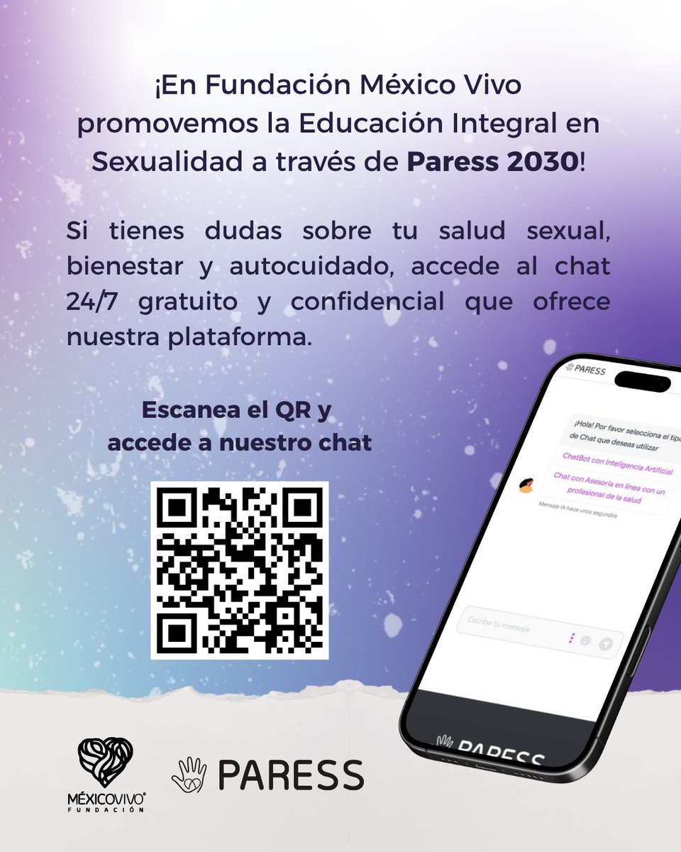 fundmexicovivo's tweet image. Tu salud no tiene horario, tus preguntas tampoco.
En la plataforma paress2030.org encuentra:
✅ Información clara y sin prejuicios
✅ Un chat 24/7 ¡sí, las 24 horas!
Pregunta al ChatBot o a nuestrxs profesionales de #SaludSexual todos los días a cualquier hora.