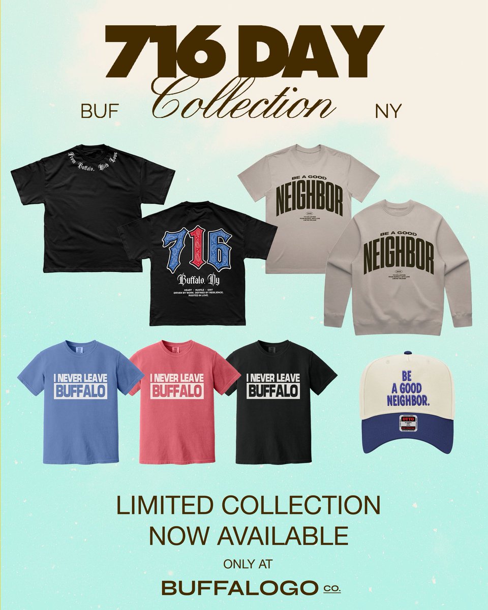 buffalogoco's tweet image. Our 716 DAY Collection is NOW AVAILABLE! 

LIMITED designs for Summer 25’

Use code 716DAY for 17.6% OFF + 🆓 SHIPPING 🚀

buffalogo.co/shop/

#716day 
#buffalony 
#letsgobuffalo 
#cityofgoodneighbors