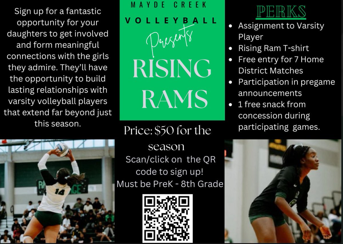 MCHSVB's tweet image. There’s still time to sign up your student for Rising Rams! Grades Pre-K to 8th grade are welcome! 

docs.google.com/forms/d/e/1FAI…