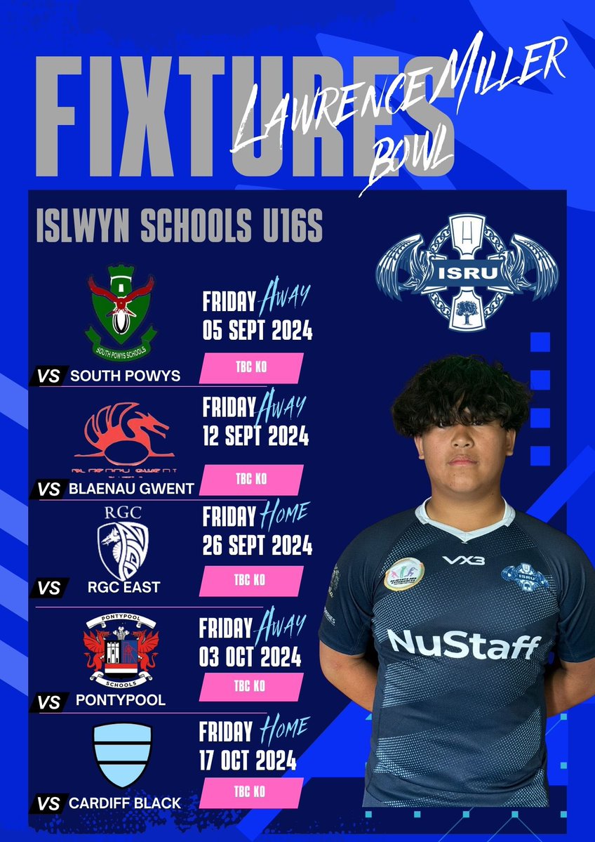 Islwyn Schools Rugby (@isru15s) on Twitter photo 𝙐𝙋𝘾𝙊𝙈𝙄𝙉𝙂 𝙁𝙄𝙓𝙏𝙐𝙍𝙀𝙎 ⤵️
Here are our upcoming friendly and competition games that will take us from August up to October Half Term!
Lots of travel in this years competition see us visit, <a href="/SPowysSRU/">SouthPowysSRU</a> <a href="/BGSchoolsRU/">Blaenau Gwent Schools Rugby</a> & <a href="/Pontypoolu15s/">Pontypool Schools U15</a>
We host RV, RGC East & Cardiff ⚫️ 𝙐𝙋𝘾𝙊𝙈𝙄𝙉𝙂 𝙁𝙄𝙓𝙏𝙐𝙍𝙀𝙎 ⤵️
Here are our upcoming friendly and competition games that will take us from August up to October Half Term!
Lots of travel in this years competition see us visit, <a href="/SPowysSRU/">SouthPowysSRU</a> <a href="/BGSchoolsRU/">Blaenau Gwent Schools Rugby</a> & <a href="/Pontypoolu15s/">Pontypool Schools U15</a>
We host RV, RGC East & Cardiff ⚫️