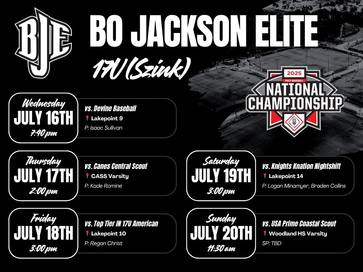 Next stop: The <a href="/prepbaseball/">Prep Baseball</a> 17U National Championship

📍Emerson, GA

Schedule &amp; Pitching Rotation👇