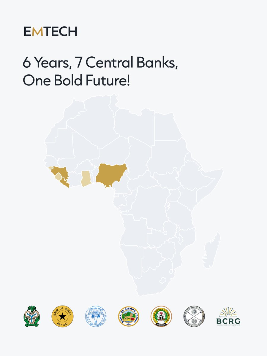 On our Sixth Anniversary, we want to thank our Central Bank customers for their business and support.

🎇 The Bank of Ghana used EMTECH’s Beyond Cash for their e-Cedi #CBDC Pilot

Central Banks using EMTECH's Digital Regulatory Sandbox include:
🎇The Central Bank of Nigeria
🎇