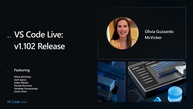 code's tweet image. 🥳 Another month, another VS Code release! Join the VS Code team tomorrow, Thursday at 8 am PST, as they dive into the latest features from the v1.102 release, like chat improvements, coding agent integration, MCP support GA, and more! ▶️ youtube.com/live/kleJ6i8k_…