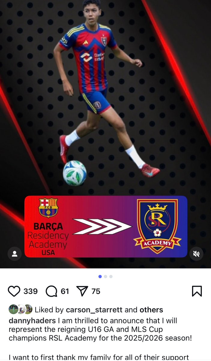 Nice add for RSL’s academy in signing Danny Haders (‘10). He joins from Barca AZ, where he only played for about half a season.

Helped his reputation a lot in a short span though. One of the top ‘10 CB’s right now, and should be in the USYNT picture.