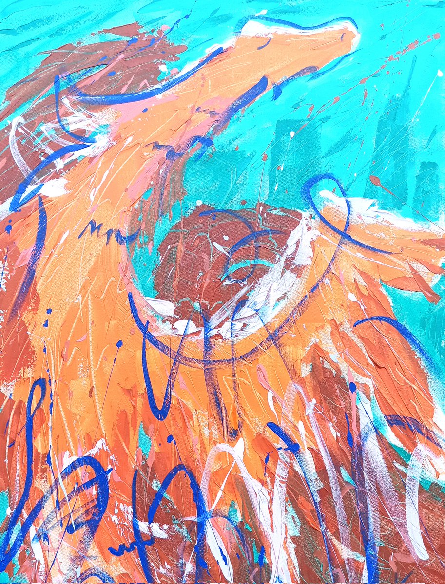 ebabur_art's tweet image. Orange Dragon 
Acrylic on canvas, 36*25&quot;