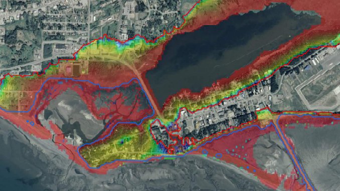 CC_StormWatch's tweet image. For Homer, AK (population 6,000), these are the #tsunami evacuation zones, especially areas in red. Now is the time to go to higher ground - there's some potential for a tsunami and a warning is out. Also a map zoomed into downtown. #AKwx #earthquake