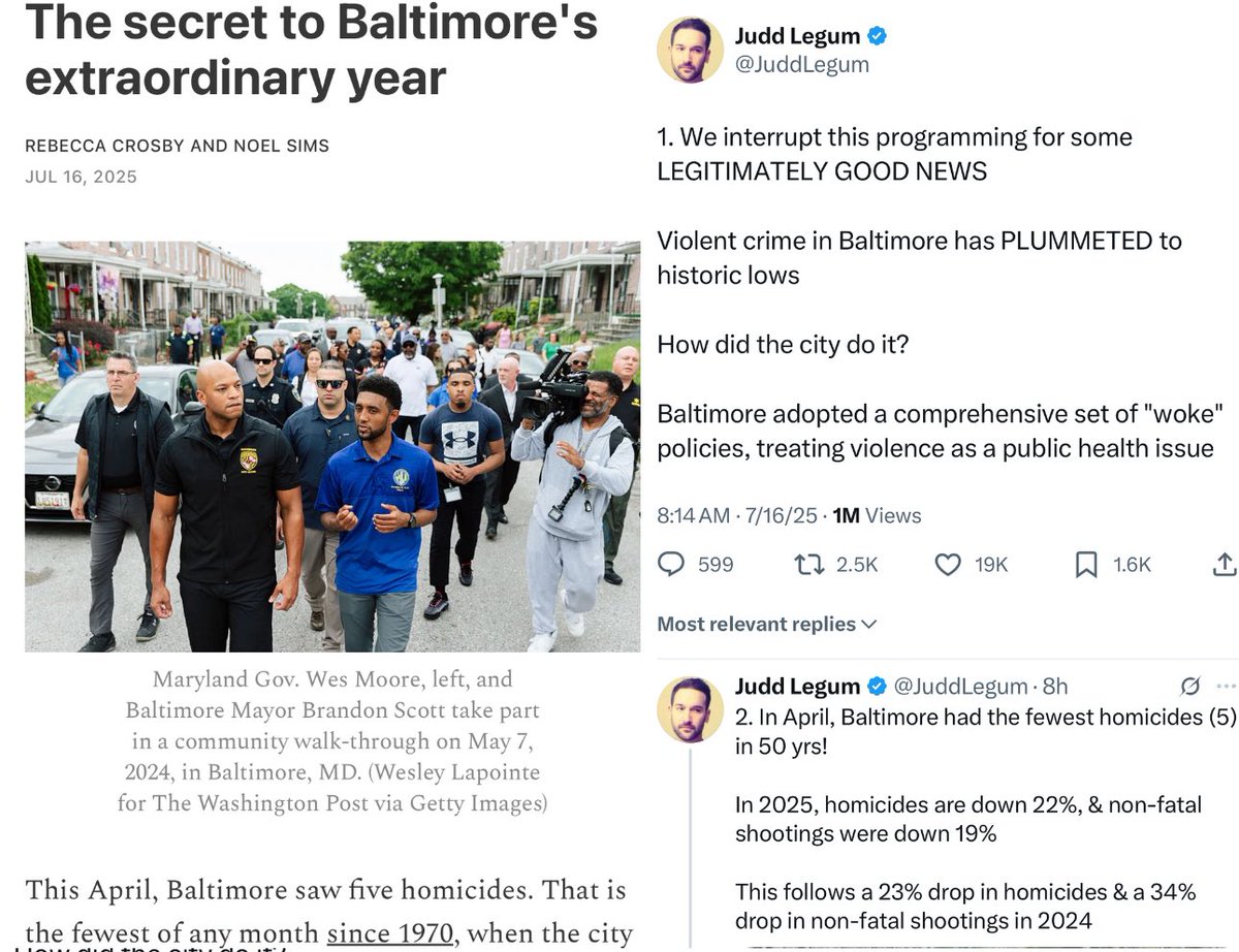 The Tennessee Holler (@thetnholler) on Twitter photo People aren’t talking enough about how Baltimore and Mayor Brandon Scott have drastically lowered homicides/shootings with the “woke” policies Republicans love to disparage.
<a href="/SenBrentTaylor/">Senator Brent Taylor</a> <a href="/SenJohnson/">Jack Johnson</a> <a href="/CSexton25/">Speaker Cameron Sexton</a> <a href="/GovBillLee/">Gov. Bill Lee</a>
More: popular.info/p/the-secret-t… People aren’t talking enough about how Baltimore and Mayor Brandon Scott have drastically lowered homicides/shootings with the “woke” policies Republicans love to disparage.
<a href="/SenBrentTaylor/">Senator Brent Taylor</a> <a href="/SenJohnson/">Jack Johnson</a> <a href="/CSexton25/">Speaker Cameron Sexton</a> <a href="/GovBillLee/">Gov. Bill Lee</a>
More: popular.info/p/the-secret-t…