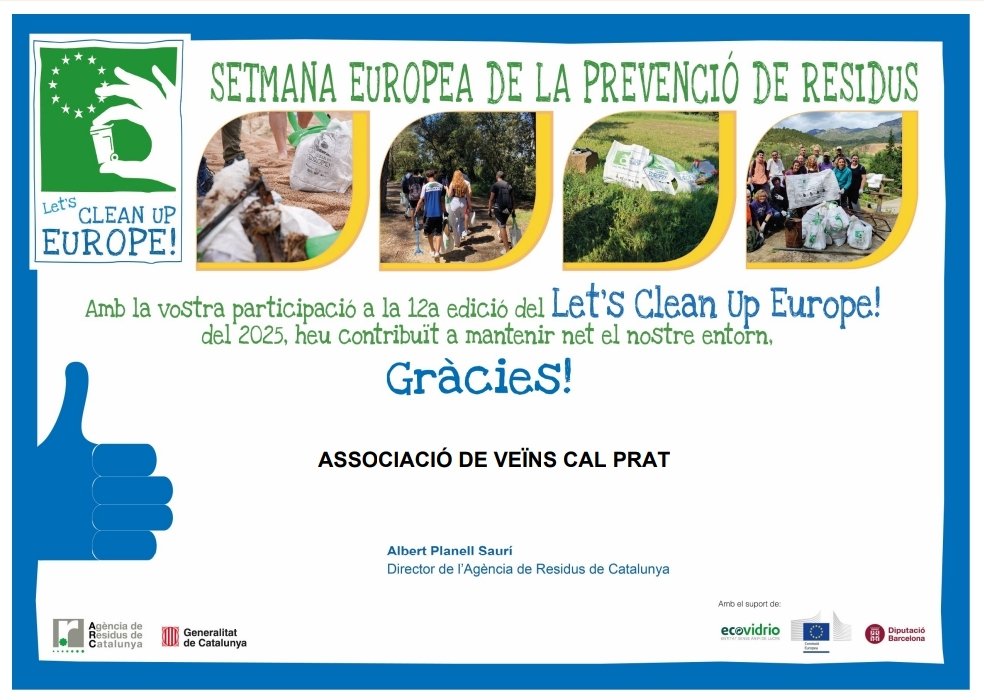 Associacioveins's tweet image. L'Associació de Veïns de Cal Prat vol donar les gràcies a totes les persones que van participar en la 12a edició del Let's Clean Up Europe a la nostra colònia el dissabte 10 de maig de 2025. 👏♻️