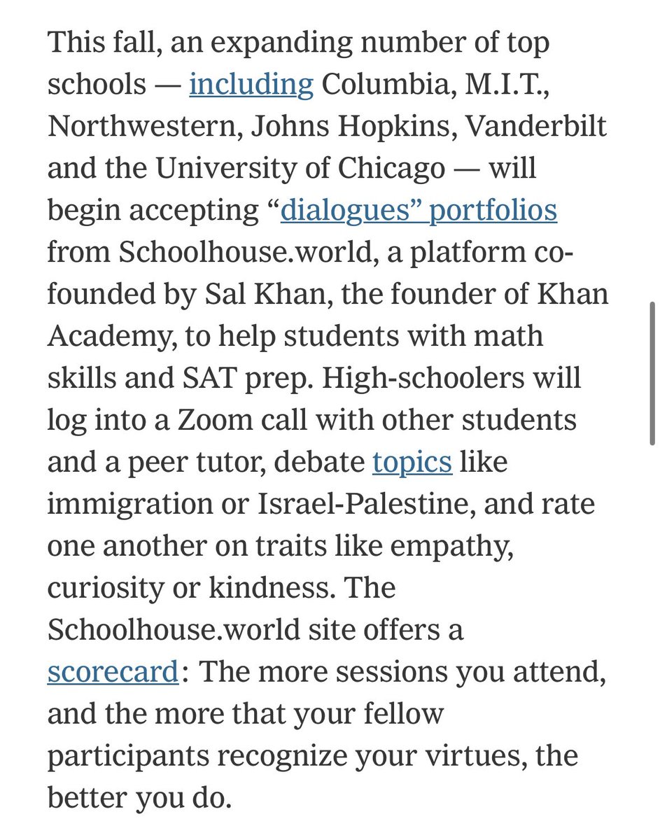 It just struck me that this is essentially college admissions by Jubilee video