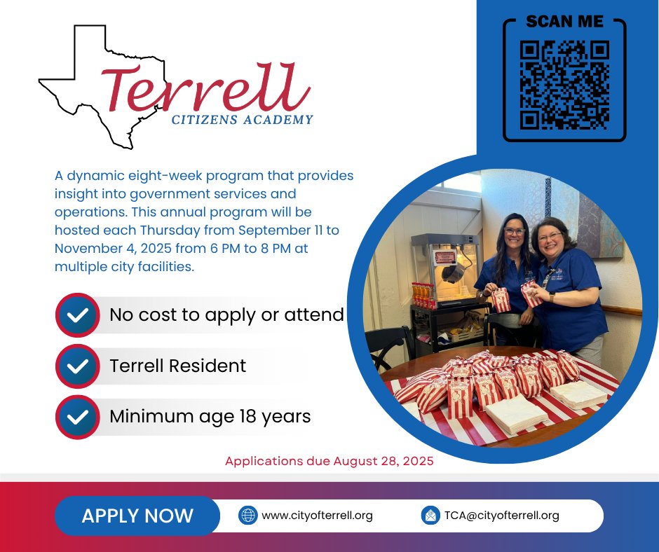 Want to learn more about your City?Apply today! cityofterrell.org/1052/Terrell-C…