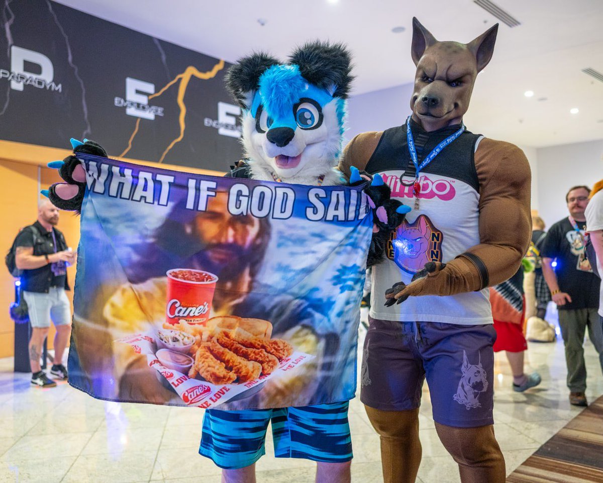 cainenines's tweet image. Cane&apos;s for Caine!

With @NurkoBear at @FurryWeekend

#furry #fursuit #puppy #dog #xolo #fwa #FWA25