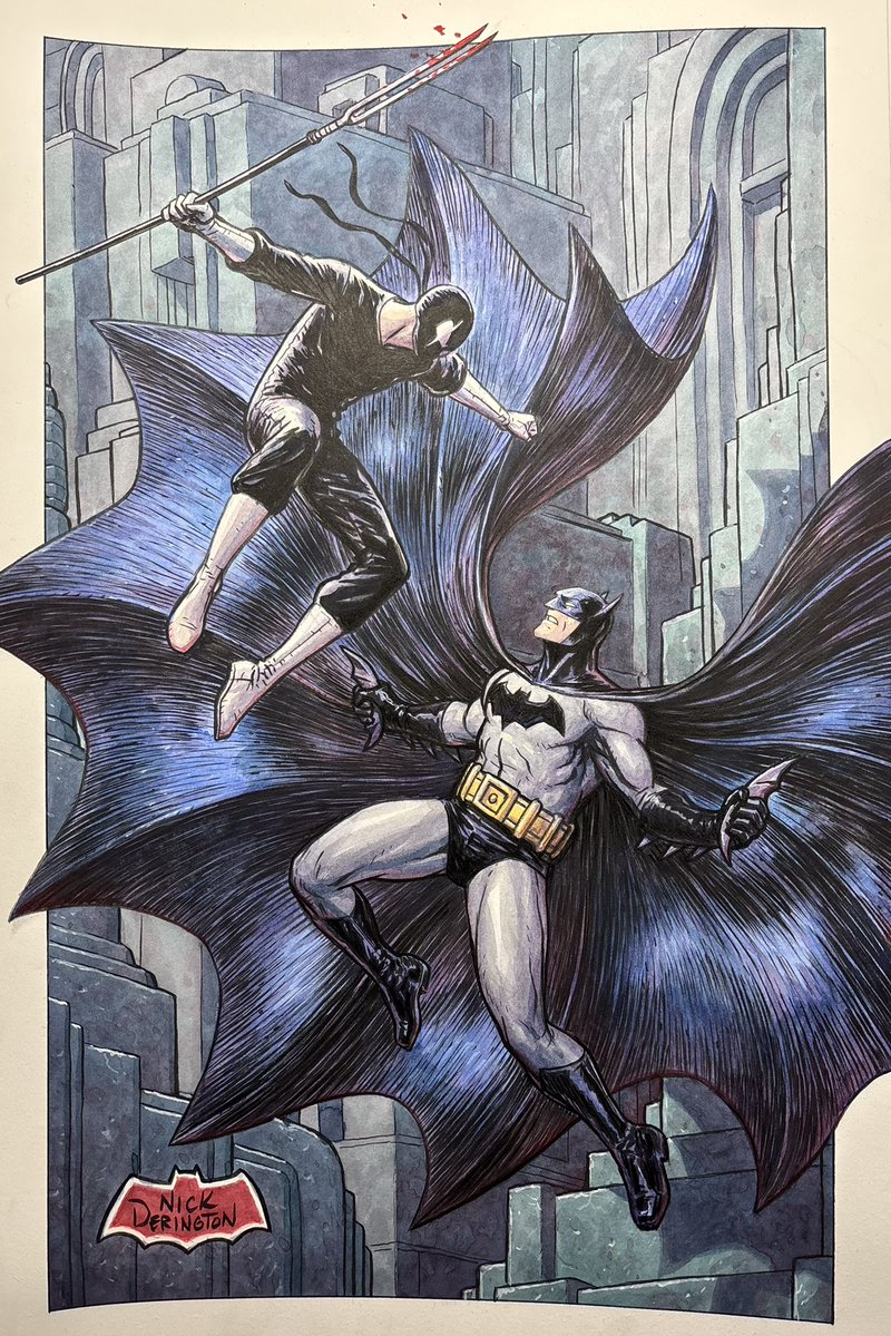 FelixComicArt's tweet image. Batman/Grendel original art commission by @NickDerington! 11x17! Yet another home run from Nick’s first ever list! ALL 11x17 cover quality! ALL color! List sold out instantly…we’ll share each one as they’re completed! Congrats to all who made the list! felixcomicart.com