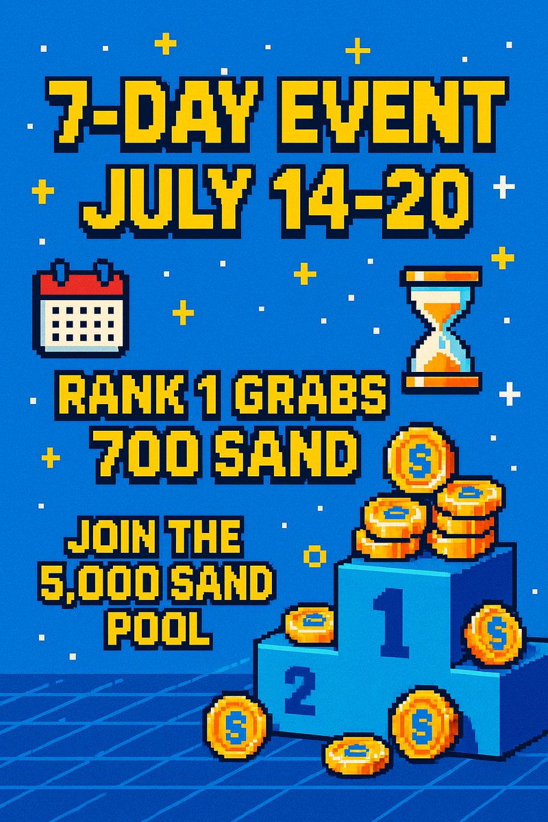 🔥 The Quizrift 7-Day Showdown is ON! 🔥

📅 July 14–20
🥇 Rank 1 grabs 700 SAND
🌊 Dive into our 5,000 SAND prize pool
🚀 Join Discord: discord.gg/tt7DshRn
🔗Play link: sandbox.game/en/experiences…

Don’t miss your shot—prove your smarts, climb the leaderboard, and claim victory!