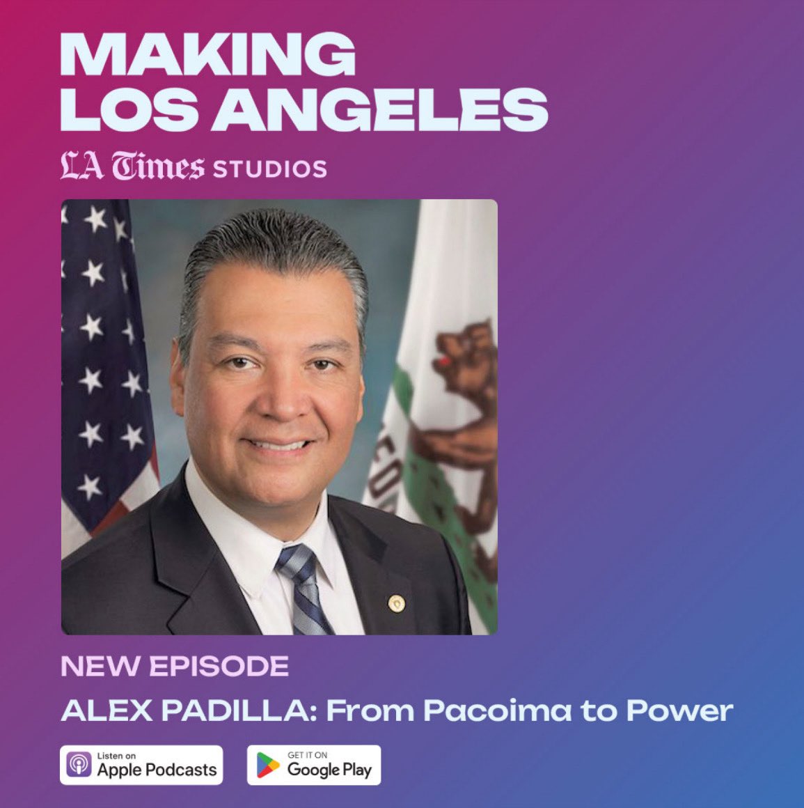 SenAlexPadilla's tweet image. I sat down with my longtime friend Glenn Gritzner to launch @Latimes's new podcast Making Los Angeles.
We talked about what it was like growing up in the San Fernando Valley, why I ran for LA City Council, and my journey to the Senate.
🎧Listen here: podcasts.apple.com/us/podcast/mak…