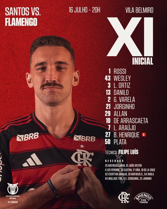 Flamengo escalado pra enfrentar o santos 