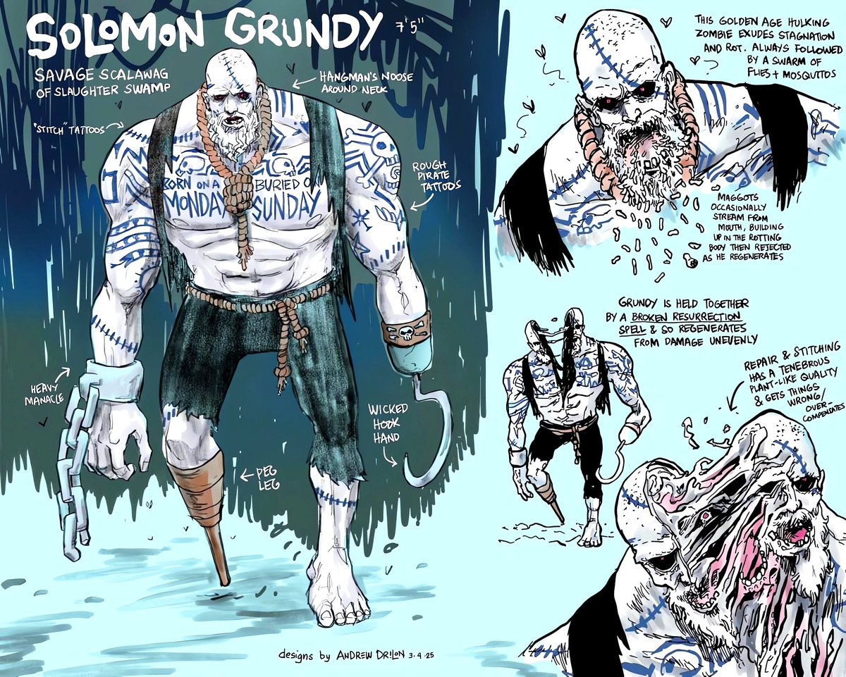 AquamanUniverse's tweet image. Born on a Monday: Solomon Grundy for Aquaman: Yo-Ho-Hold Onto Your Hook! design by @andrewdrilon! 🦈