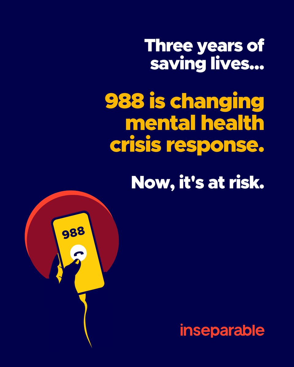 IAmInseparable's tweet image. Every day, someone in crisis dials 988—and finds hope.

In just three years, this lifeline has connected millions of people with the help they needed, when they needed it most.

We’re grateful for the lives it’s touched—and we must fight to keep this help available for everyone,…