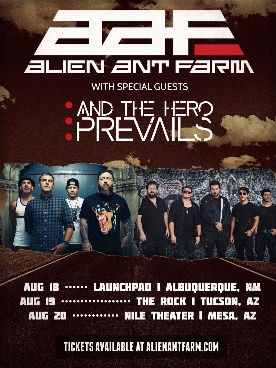 Excited to hit the road again with Alien Ant Farm next month! 👽 🐜 x 🦸‍♂️ 

8/18 Albuquerque, NM
8/19 Tucson, AZ
8/20 Mesa, AZ

Get your tickets at alienantfarm.com 🎫