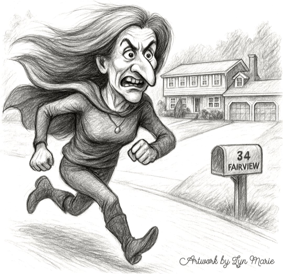 LynMari24290294's tweet image. 🏃♀️💨 Caricature Drop: Jennifer Coffindaffer Caught on the Run!
By very popular demand… here’s disgraced FBI agent turned Anti-FKR troll, bolting from 34 Fairview like the Ring camera had a warrant.
She trespassed. She got caught. She RAN.
The homeowner was furious. The…