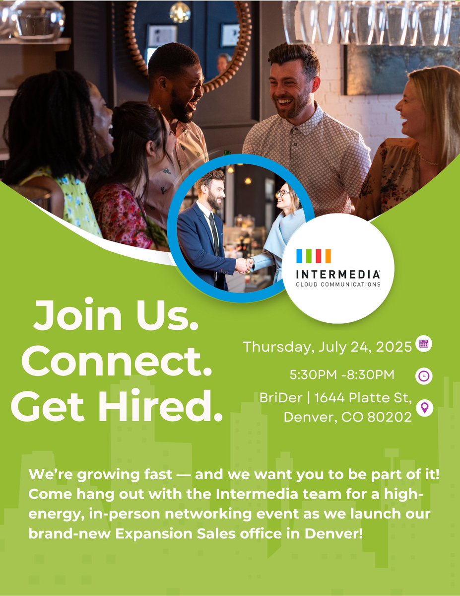 Calling all Denver-based sales pros &amp; recent grads! 📣 Join us at Brider Restaurant on July 24 for Intermedia's Sales Networking Night where you'll get the chance to meet our team, tour the office, and explore exciting career opportunities under new leadership!

🎯 RSVP: