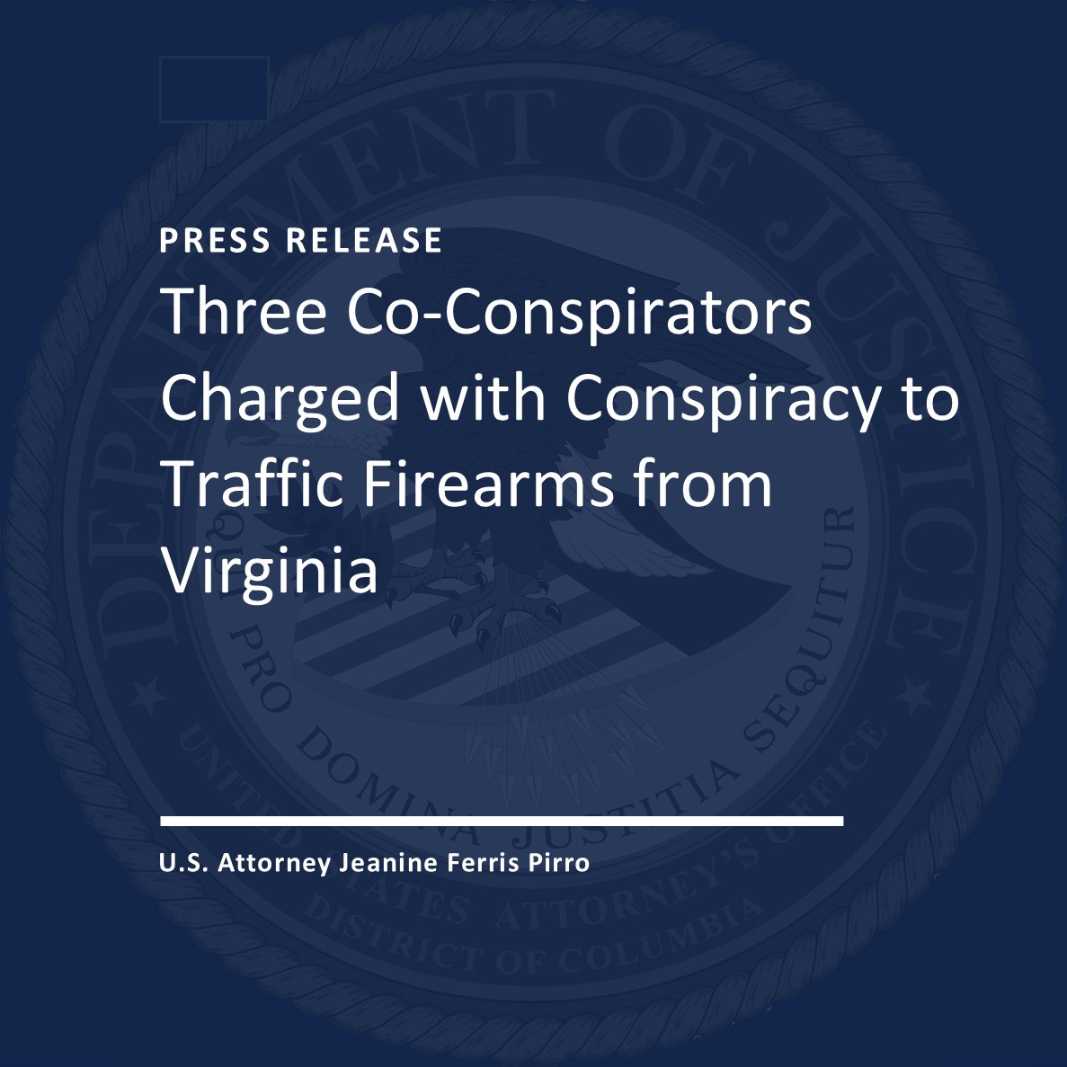 USAO_DC's tweet image. Three Co-Conspirators Charged with Conspiracy to Traffic Firearms from Virginia
🔗justice.gov/usao-dc/pr/thr…
@USAttyPirro @ATFWashington