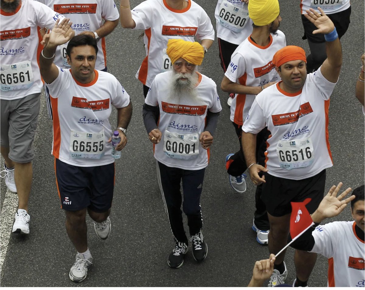 EricTopol's tweet photo. A Super Ager, Fauja Singh, ran his 1st marathon at age 89, and 8 more after that through age 101.  
How does he die at age 114 years?  
Hit by a car. 
https://t.co/W6P9xgrlfr https://t.co/poUiX29znr
