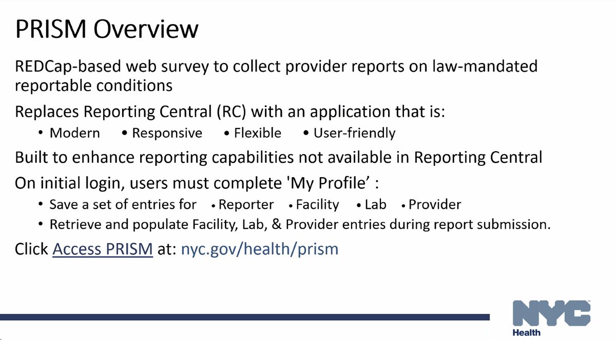 GNYHA's tweet image. Excited to have hosted a webinar with @nycHealthy today. We reviewed the new PRISM electronic reporting system for NYC hospitals, walked through its features, highlighted benefits, shared troubleshooting tips, and answered questions to support more efficient disease reporting.