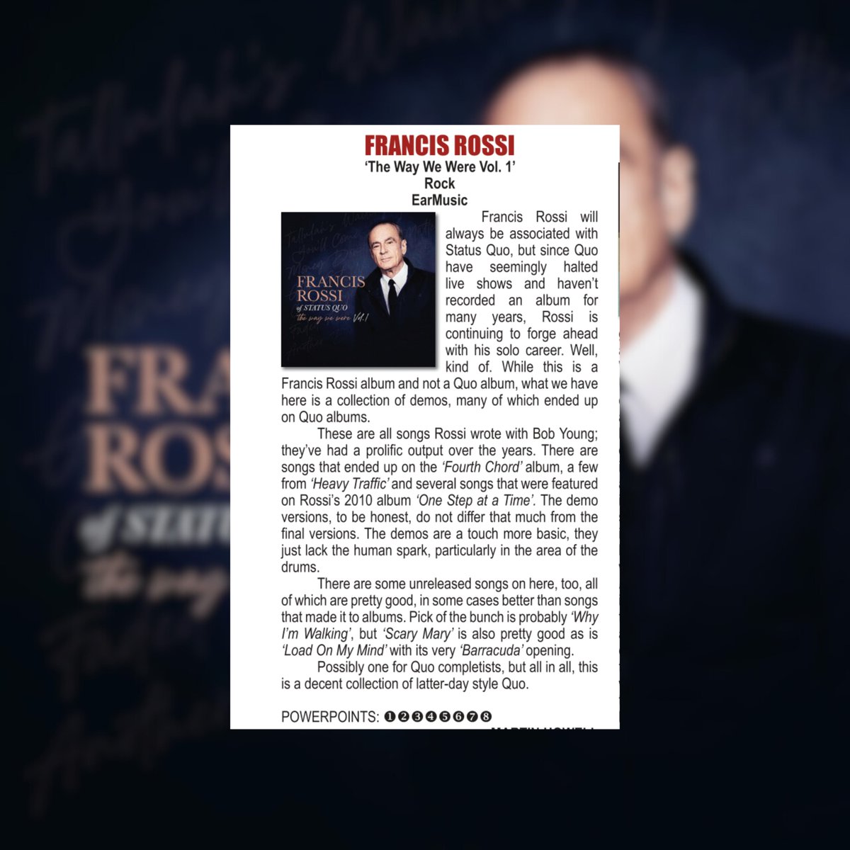Status_Quo's tweet image. Thank you, Powerplay magazine—new issue out now.
If you haven’t picked up a copy of ‘The Way We Were Vol 1’, you can from here: francis-rossi.lnk.to/TheWayWeWereVo…
#francisrossi #thewaywewere #newalbum #statusquo #earmusic