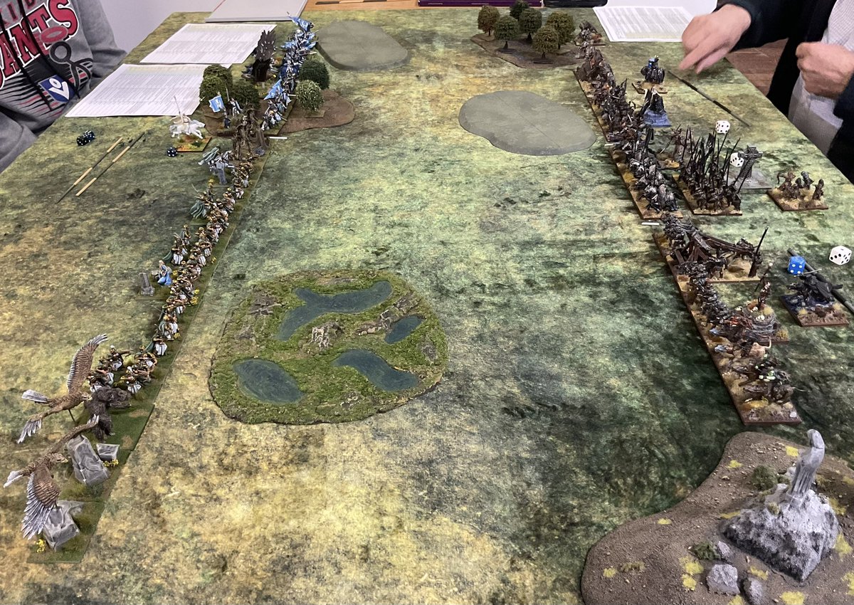 Oldwargamer's tweet image. Last night was our first game of Lord of the Rings using DBA fantasy rules. Uruk-Hai vs Elves and the Knights of Dol Amroth coalition. The rules worked really well for LOTR with a myriad of differently themed armies possible. #LOTR #DBA #LordoftheRings #DBAFantasy #28mm