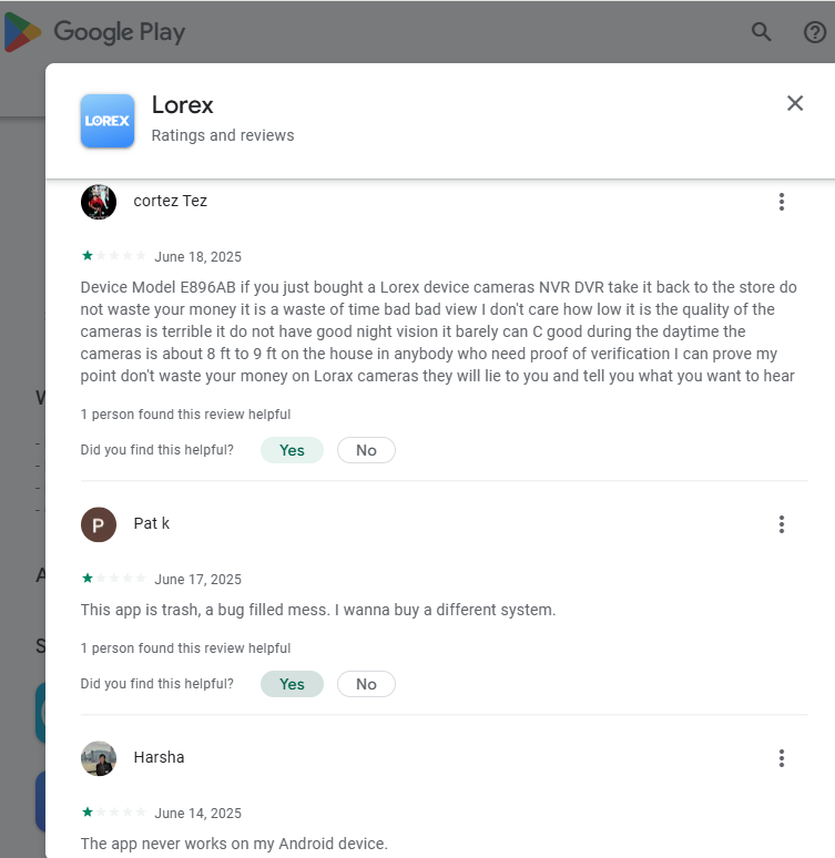 Worst Camera/App/Product form RC and PRC Lorex on GooglePlay-(Sucks-Lorex-Corp Camera/App/Products => [1-star] Lorex-Corp belong to China)(Rubbish)-ALTM#{Evaluated=>Garbage} User-comment: {Pet...s and no luck. TBD. 1 star for now.}👎(In Closing=>Garbage)#2556793