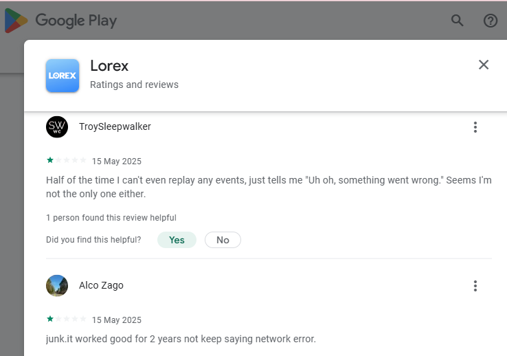 (Sucks-Lorex-Corp Camera/App/Products => [1-star] Lorex-Corp belong to China)on GooglePlay-(Trash)-ALTM#{Evaluated=>Garbage} User-comment: {Adam Sali- June 8, 2025- Horrible app. Every time I ... you still have no solution.}👎(Ultimately=>Horrible Lorex)#2556794