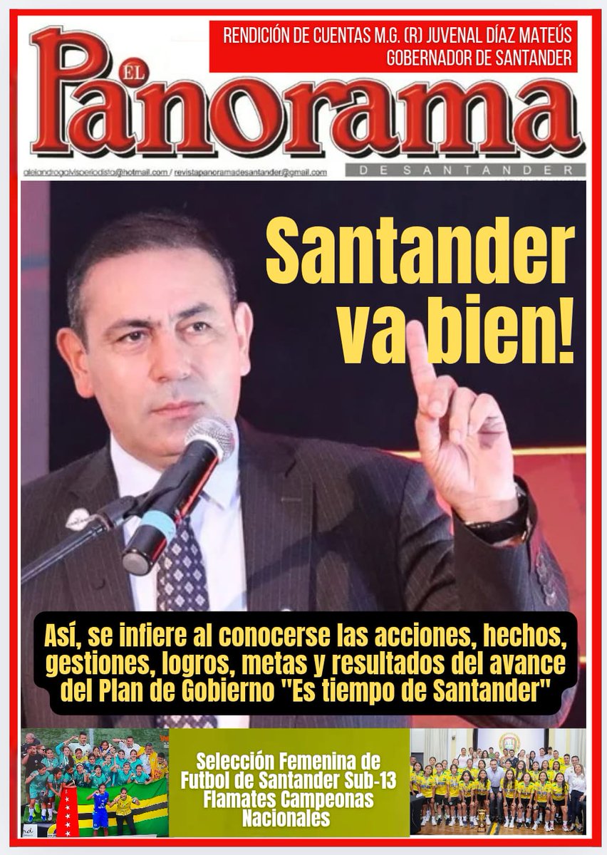 #PrimerPlano📰 Les compartimos nuestra portada <a href="/RevistaElPanor1/">EL PAN🌎RAMA 🟥🟩🟨⬛</a> Edición Julio 15-Julio 30/2025.
#SantanderVaBien!
<a href="/GralJuvenalDiaz/">General Juvenal Díaz</a> <a href="/GobdeSantander/">Gobernación de Santander</a>