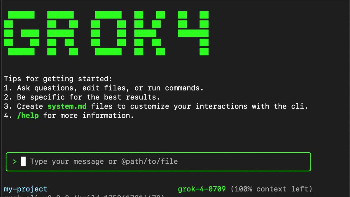 just built a @grok 4 cli
npm i -g @stevederico/grok-cli
free, open-source, repo link below https:/