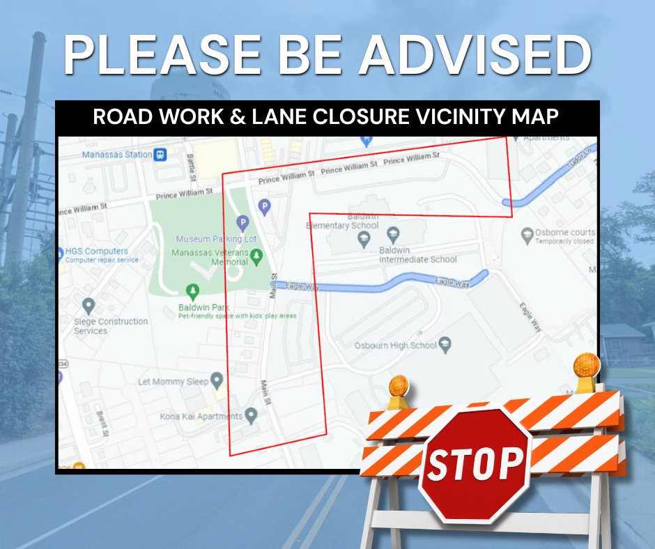CityofManassas's tweet image. 🚧 Lane closures have started on Prince William & Main St (EXCV-2025-0030) for Columbia Gas work near Manassas Station Apts.
⏰ Work hours:
• Now–Aug 11: 9 AM–4 PM
• Starting Aug 12: 9 AM–1 PM & 3 PM–6 PM