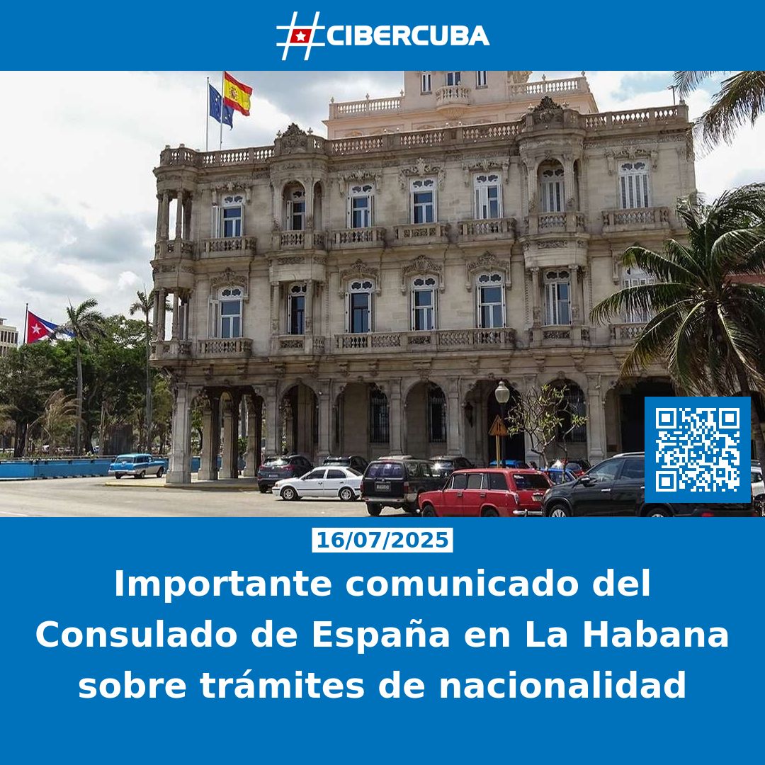CiberCuba's tweet image. Importante comunicado del Consulado de España en La Habana sobre trámites de nacionalidad

Leer más: shrlnk.org/noticias/2025-…
