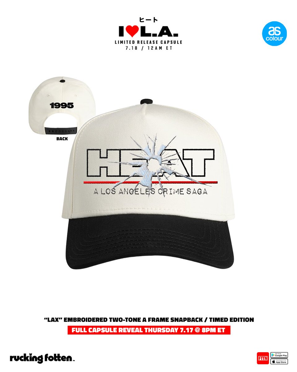 Ruckingfotten's tweet image. Presenting the timed editions for our I ❤️ L.A. capsule paying tribute to the greatest crime drama of all time, HEAT.
Full capsule reveal TOMORROW 7.17 @ 8PM ET
Releasing FRIDAY 7.18 @ 12AM ET / Early access available @ 11:30PM ET exclusively on the FTTN App