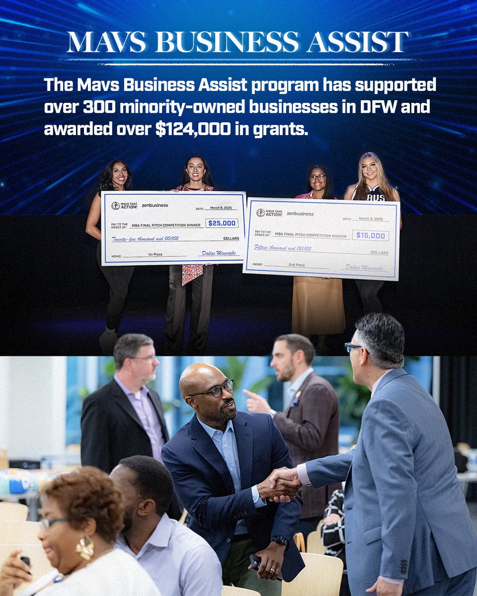MavsOffCourt's tweet image. The Mavs Business Assist program just wrapped its third year, supporting over 300 minority-owned businesses across DFW 💙
We're helping entrepreneurs grow and connect in our community.
Learn more at Mavs.com/MBA
#MFFL