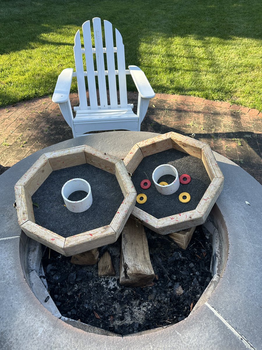 PDPJ's tweet image. When you beat your father in 6 consecutive games of washers, the entire game gets declared "defective" and gets angrily tossed in the fire pit as fuel for later in the night. #FamilyVacation
