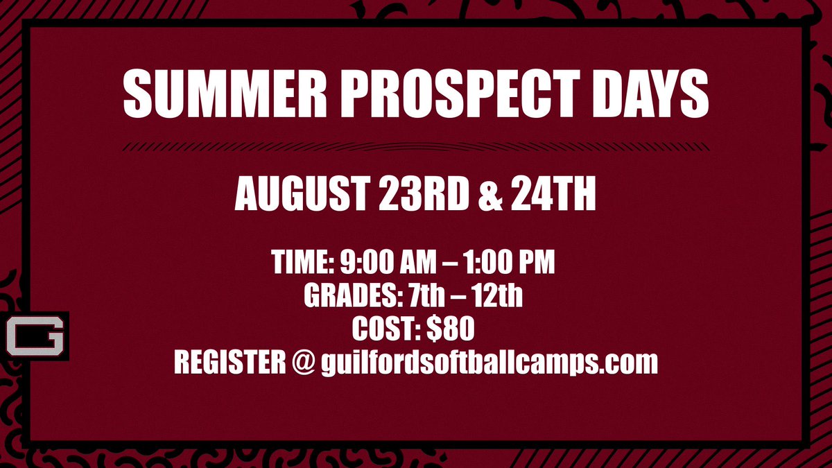 Add one more camp to your calendar before heading back to school. Register now @ guilfordsoftballcamps.com

Fun fact: the majority of our commits came to our camp last August. Don’t miss out on your opportunity to be apart of our family!