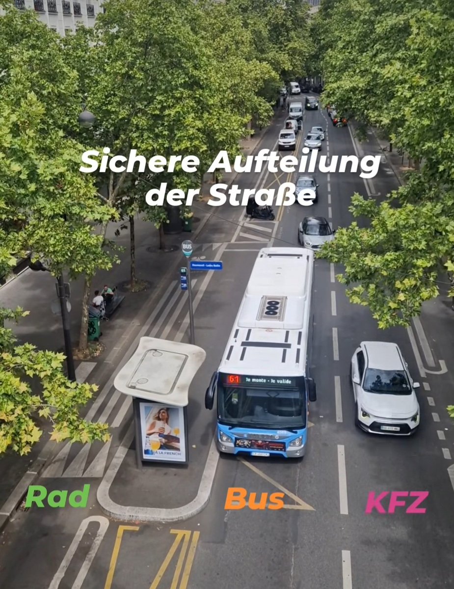 Sichere Aufteilung des Straßenraums, damit alle #sicherunterwegs sind. #Paris machts's vor!